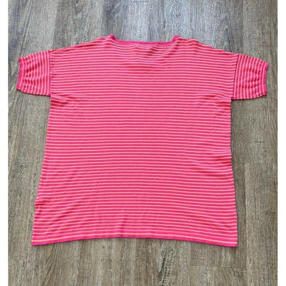 Calvin Klein Womens Striped Short Sleeve Top Pink Orange Sz Small - Picture 5 of 5